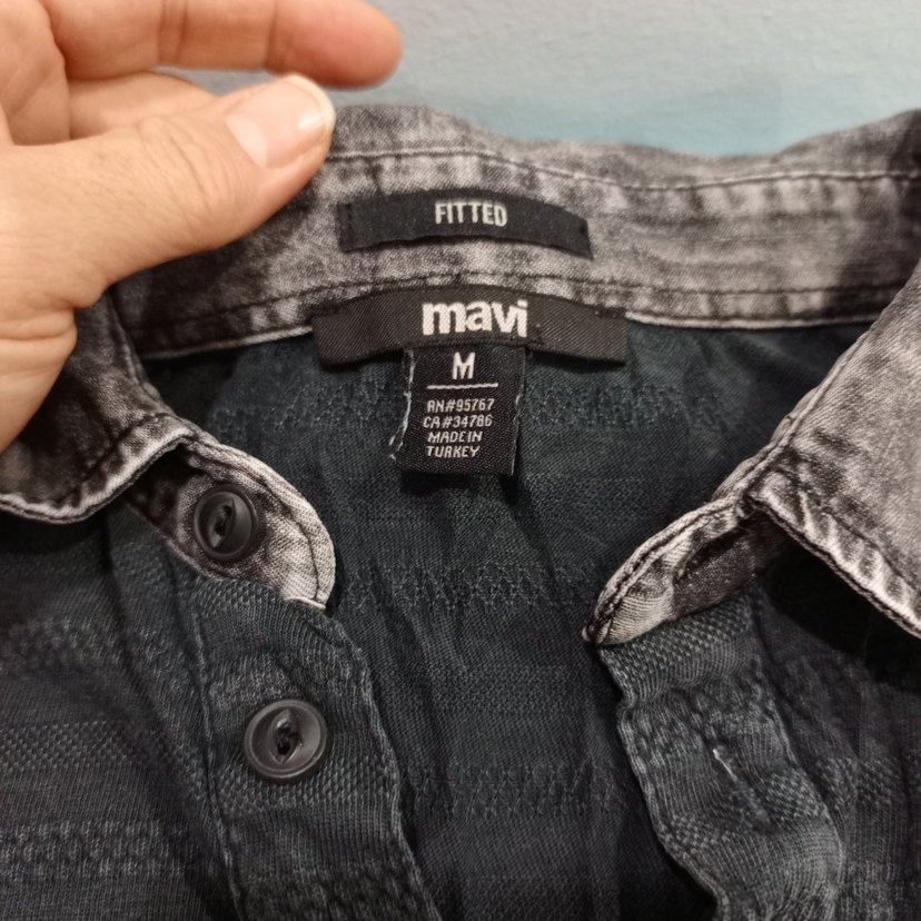 Gri Yakalı Kısa Kollu Denim Polo Tişört - Görsel 2