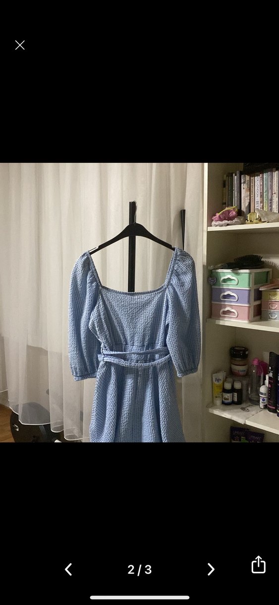 Mavi Bağcıklı Midi Kadın Elbise - Görsel 2