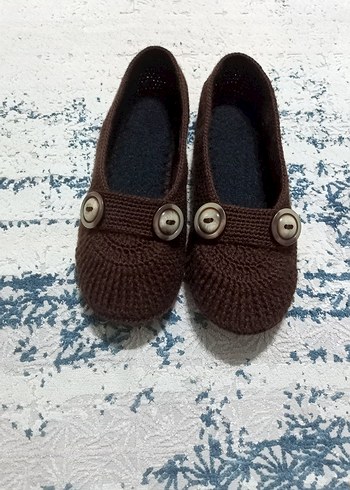 Kahverengi Örgü Kadın Ev Terliği - Görsel 2