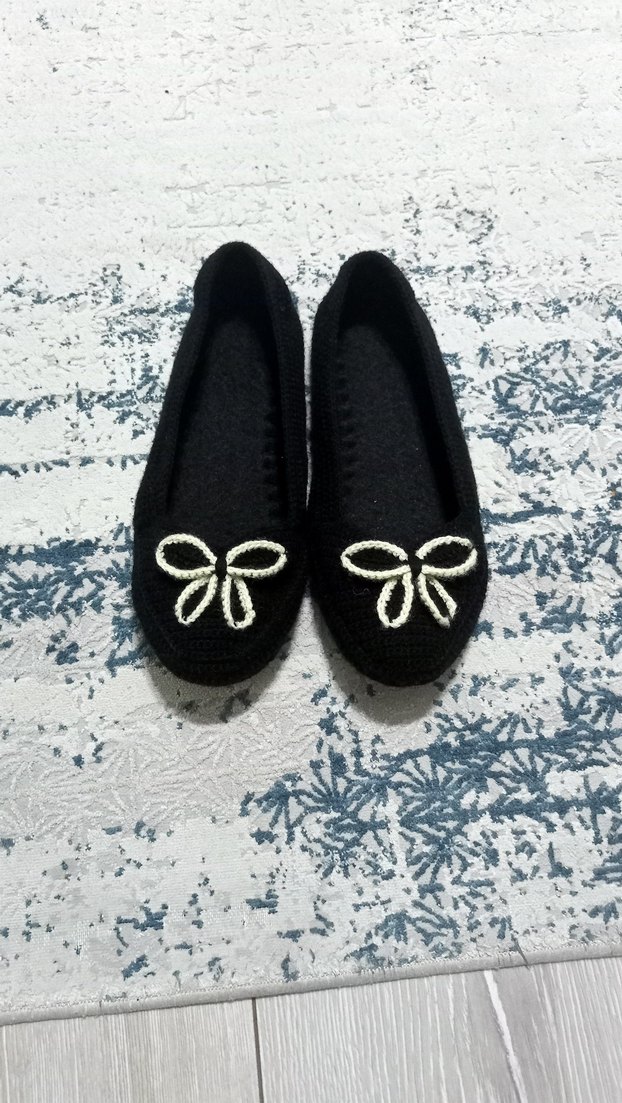 Nakışlı Siyah örgü Kadın Ev babeti - Görsel 2