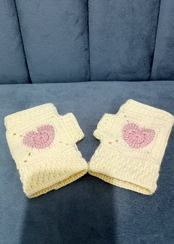 Beyaz Örgü Bohem cocuk Eldiveni - Görsel 2