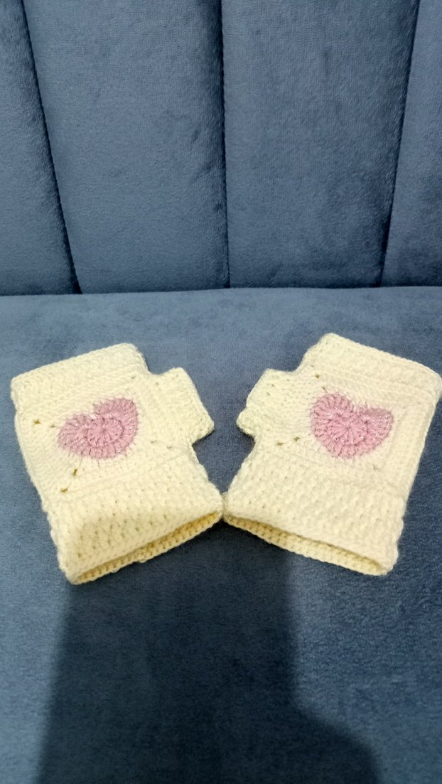 Beyaz Örgü Bohem cocuk Eldiveni - Görsel 2