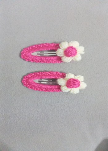 Pembe Örgü Çiçekli Çocuk Toka Seti - Görsel 2