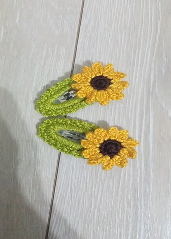 Sarı Çiçekli Örgü Çocuk Toka Seti - Görsel 3