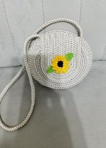 Beyaz Nakışlı Örgü Kadın Çapraz Çanta - Görsel 2