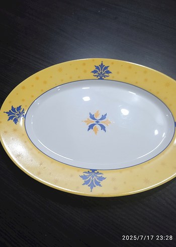 Sarı Desenli Oval sevis Tabağı
