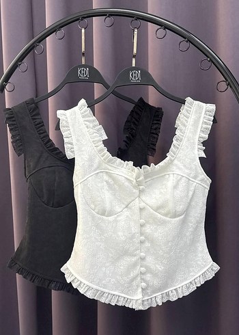 Beyaz Fırfırlı Gotic Straplez Büstiyer