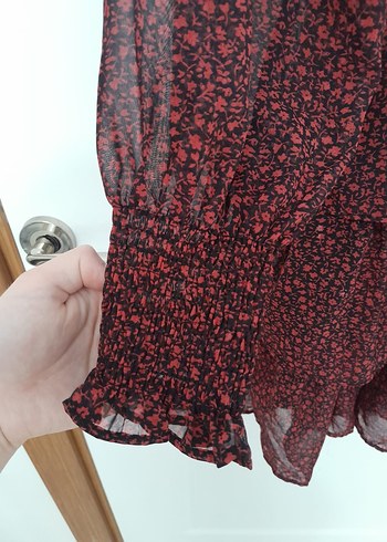36 Beden bordo Renk Bordo U Yakalı Volanlı Midi Elbise