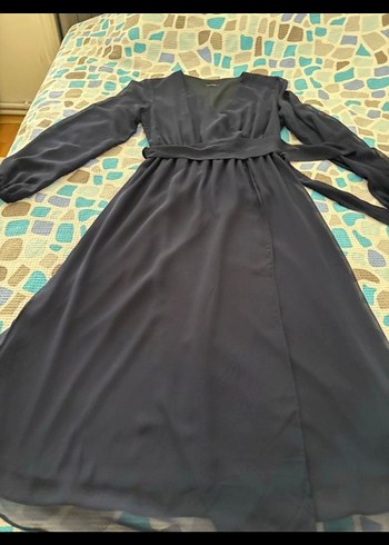 Zara Uzun Lacivert V Yakalı Kadın Elbise#elbise#abiye#etek#