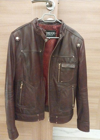 Kahverengi Kadın Deri Biker Ceket
