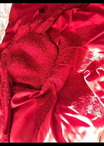 Klasik Kırmızı Uzun Kollu Sade Nişan Elbisesi - Görsel 5