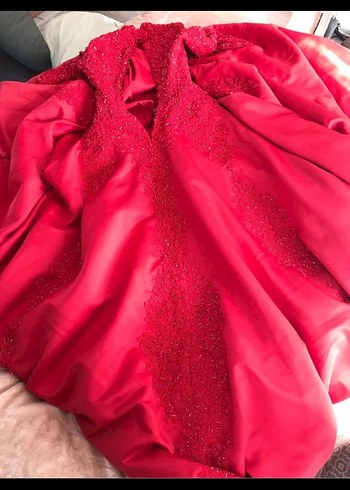 Klasik Kırmızı Uzun Kollu Sade Nişan Elbisesi - Görsel 6