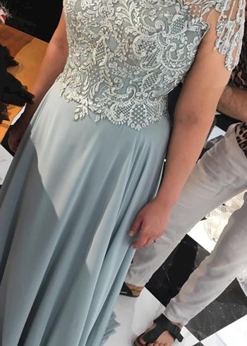 Açık yeşil Drapeli Uzun Abiye Elbise - Görsel 5