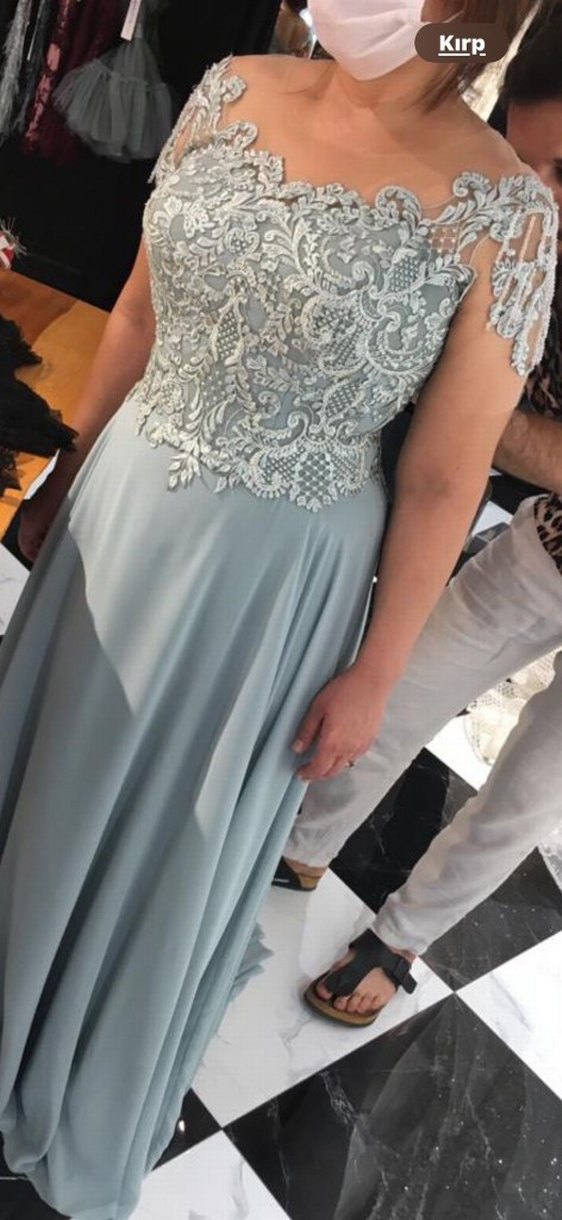 Açık yeşil Drapeli Uzun Abiye Elbise - Görsel 2