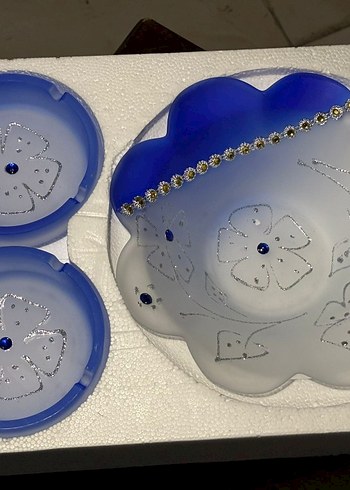 Mavi taş işlemeli tabak küllük seti - Görsel 5