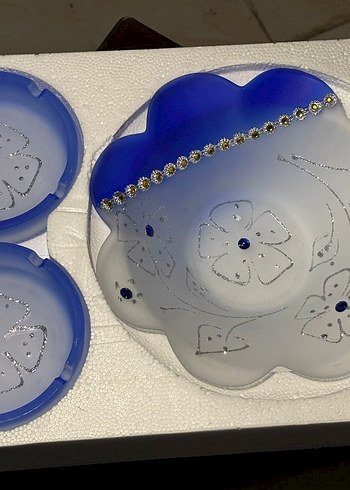 Mavi taş işlemeli tabak küllük seti - Görsel 3