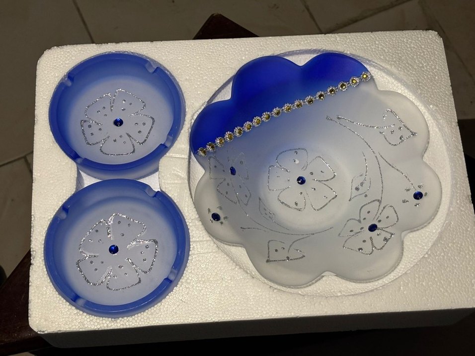 Mavi taş işlemeli tabak küllük seti - Görsel 5