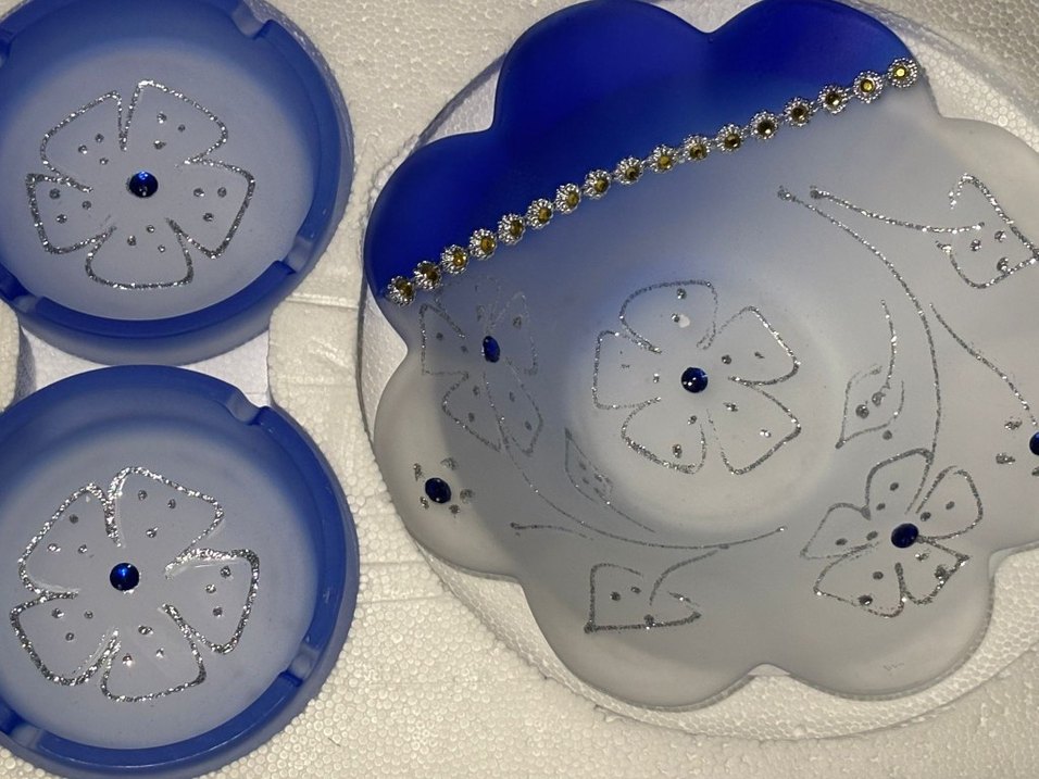 Mavi taş işlemeli tabak küllük seti - Görsel 2