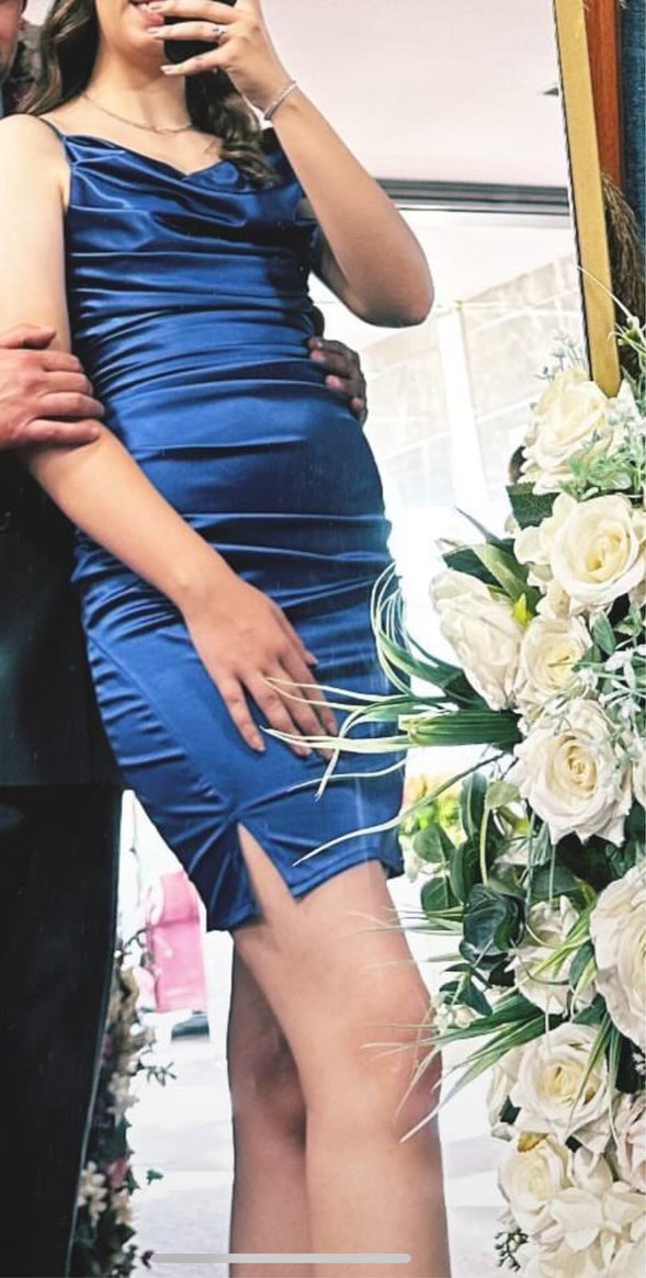 Drapeli Lacivert Uzun Abiye Elbise - Görsel 2