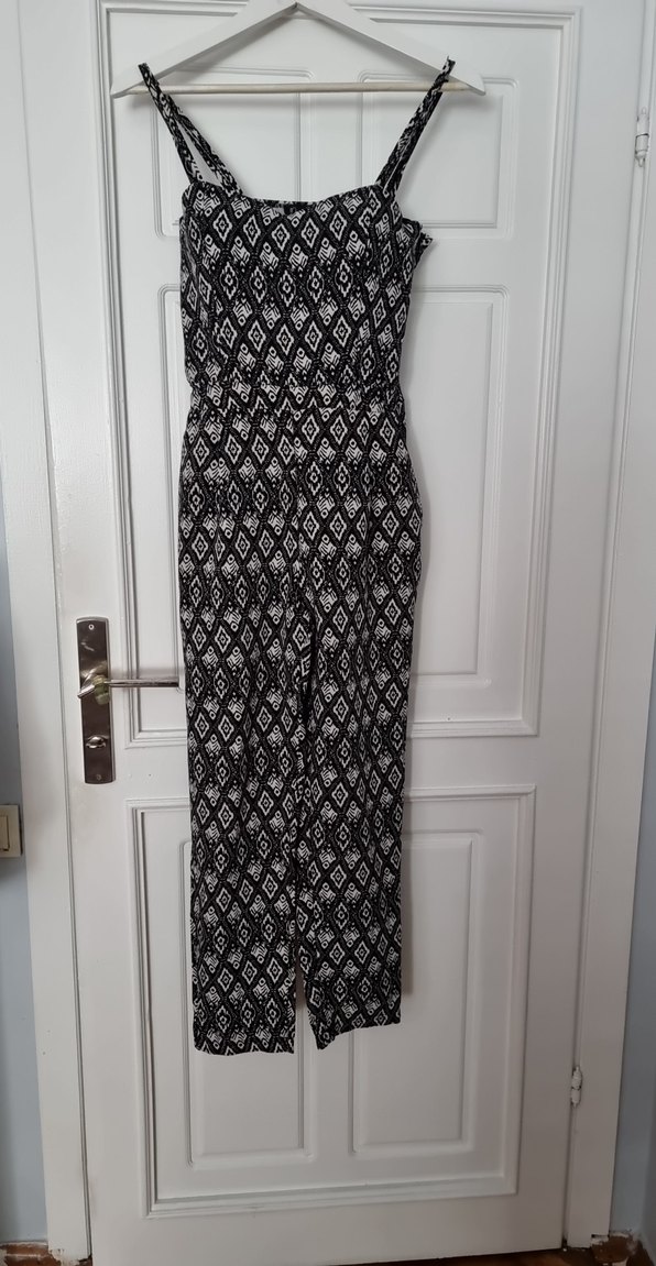 Bohem Siyah Beyaz Desenli Kadın Tulum - Görsel 2