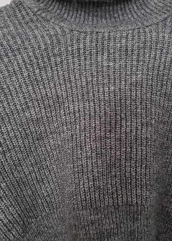 Gri Balıkçı Yaka Örgü Crop Kazak - Görsel 2