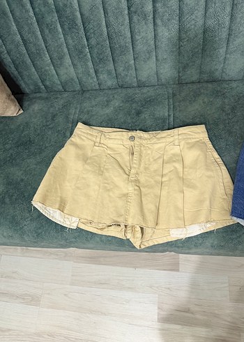Bej Kadın Mini Şort Pamuk Kumaş