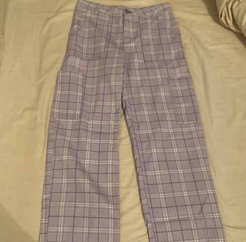 H&M lila kareli y2k kargo kot pantolon