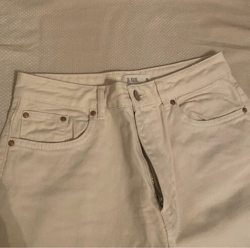 Defacto Defacto krem rengi mom jean kot pantolon