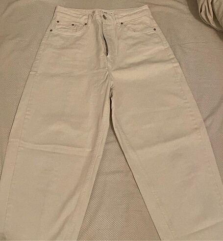 Defacto krem rengi mom jean kot pantolon