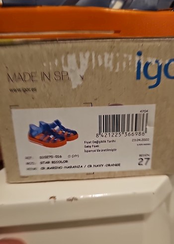 27 Beden turuncu Renk Igor Bi Color Sandalet 27 Numara