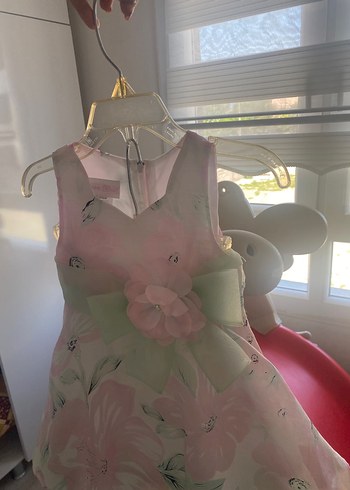 Kız Çocuk Pudra Çiçekli Fırfırlı Elbise - Görsel 3