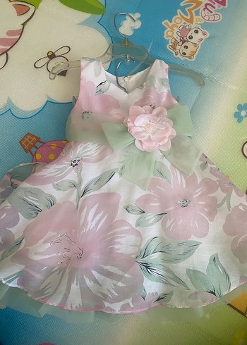 Kız Çocuk Pudra Çiçekli Fırfırlı Elbise - Görsel 4