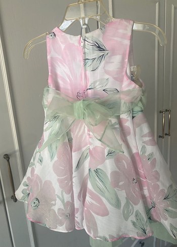 Kız Çocuk Pudra Çiçekli Fırfırlı Elbise - Görsel 2