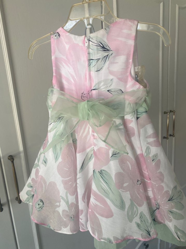 Kız Çocuk Pudra Çiçekli Fırfırlı Elbise - Görsel 2