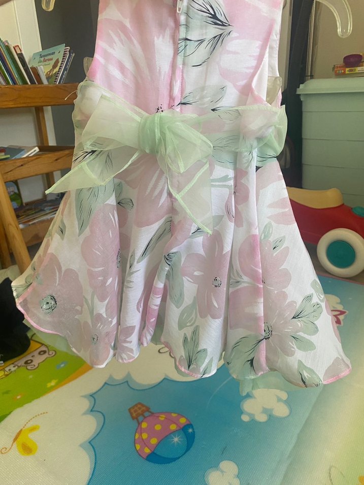 Kız Çocuk Pudra Çiçekli Fırfırlı Elbise - Görsel 5