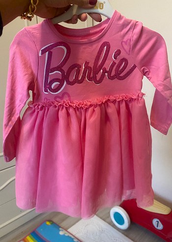 Uzun Kollu Pembe Barbie Kız Elbise - Görsel 3