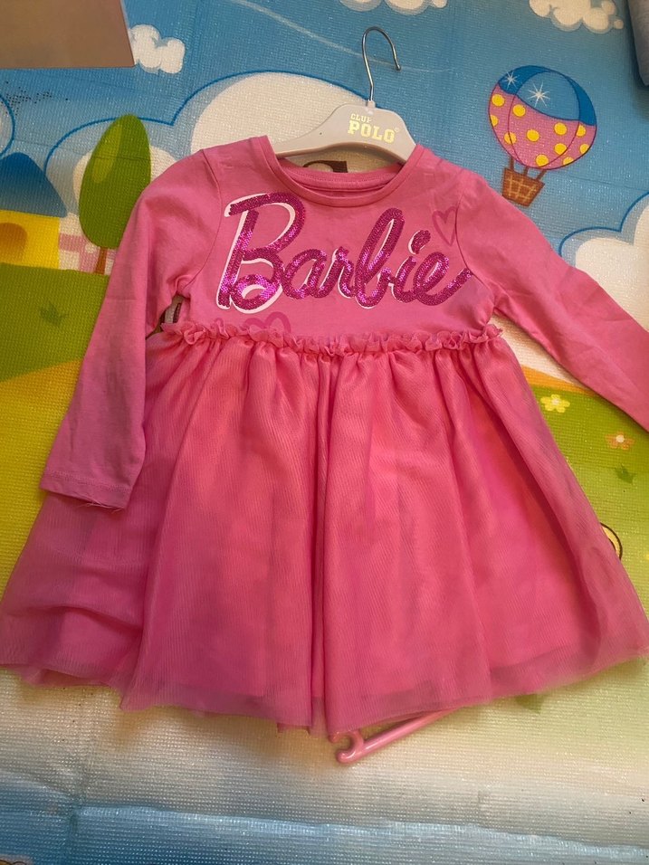 Uzun Kollu Pembe Barbie Kız Elbise - Görsel 2