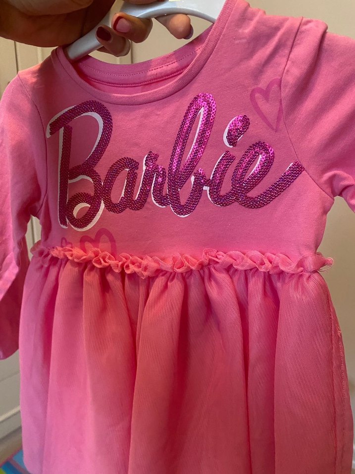 Uzun Kollu Pembe Barbie Kız Elbise - Görsel 4