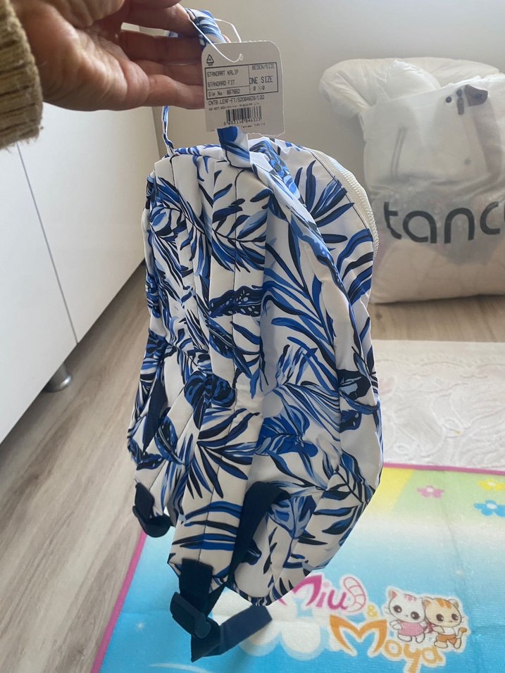 Mavi Yaprak Desenli Kadın Sırt Çantası - Görsel 2