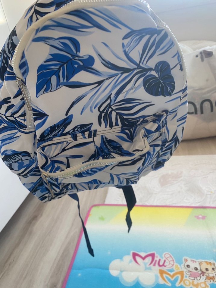 Mavi Yaprak Desenli Kadın Sırt Çantası - Görsel 3