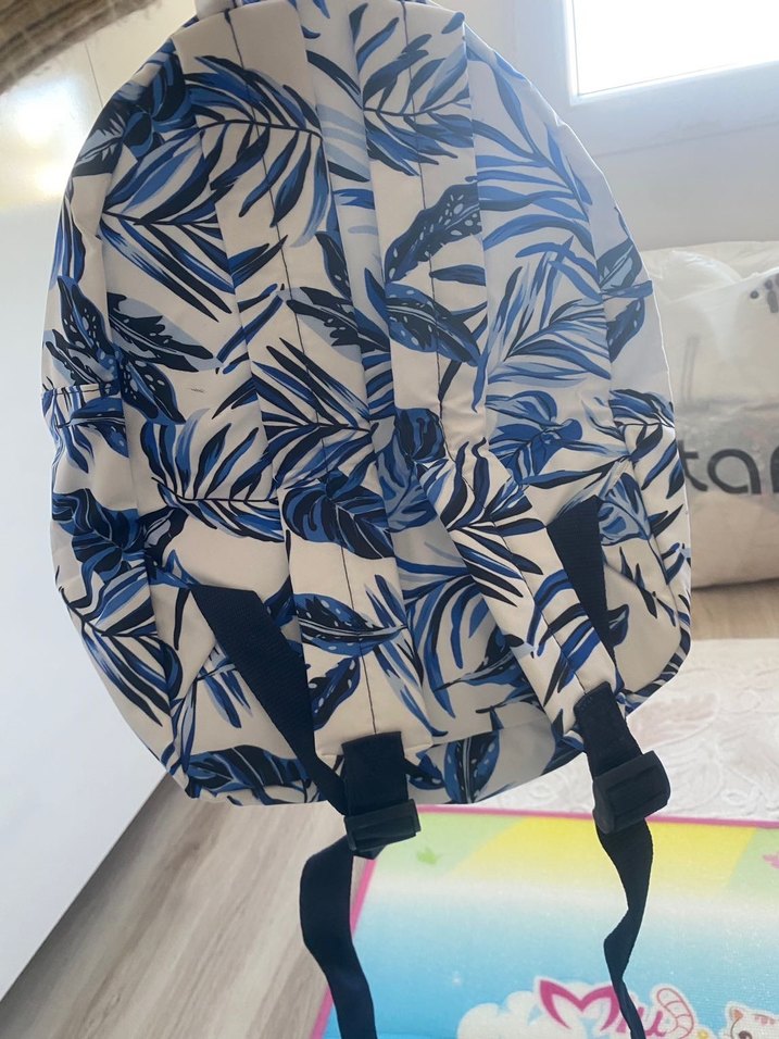 Mavi Yaprak Desenli Kadın Sırt Çantası - Görsel 4