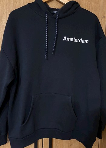 Siyah Kapüşonlu Amsterdam Baskılı Sweatshirt erkek