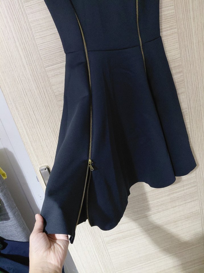 Lacivert V Yaka Kolsuz Midi Elbise - Görsel 3