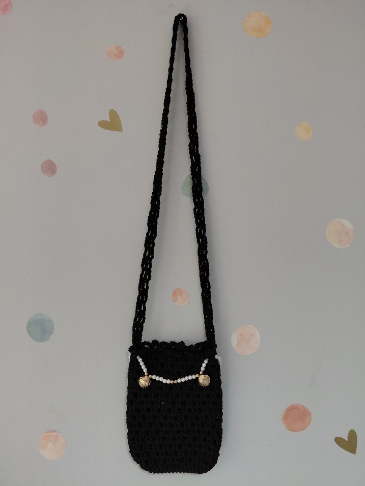Boncuk Detaylı Siyah Örgü Kadın Çapraz Çanta - Görsel 2