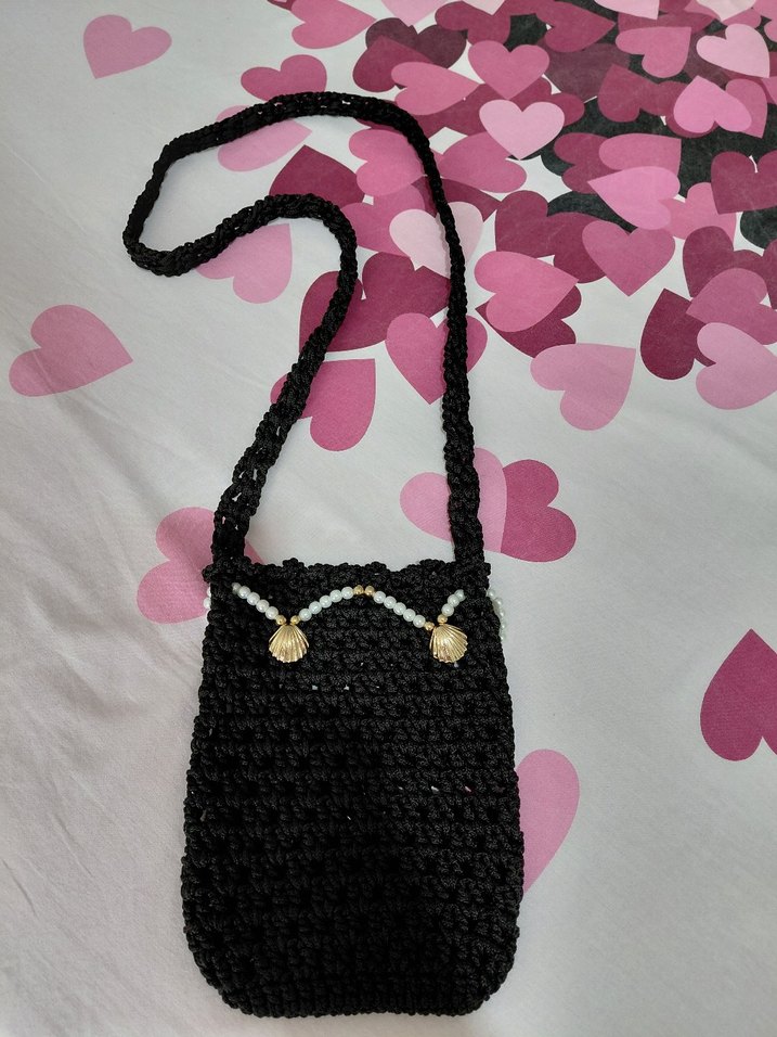 Boncuk Detaylı Siyah Örgü Kadın Çapraz Çanta - Görsel 3