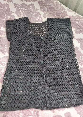 Gri Düğmeli Örgü Süveteri hırka - Görsel 3