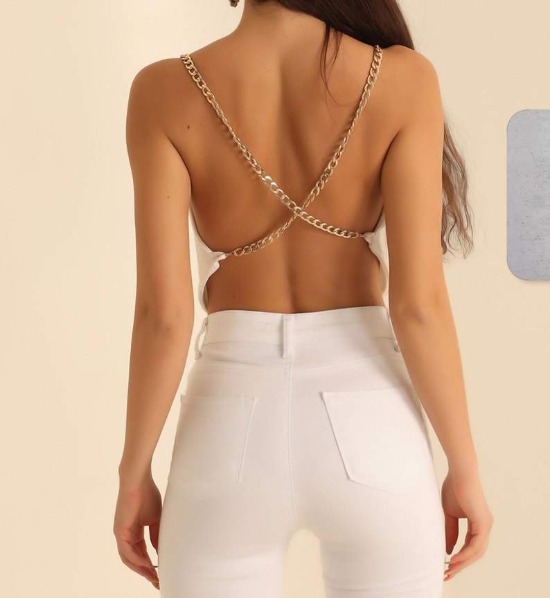 Zincir Detaylı Beyaz Vücut Zinciri - Görsel 3