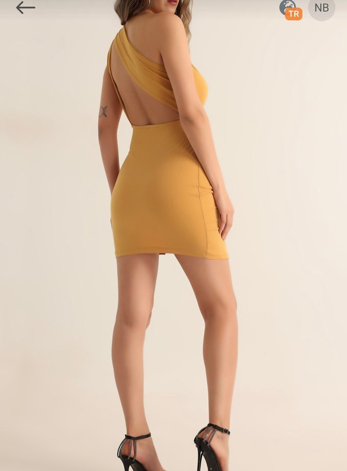 Sarı Drapeli Mini Elbise - Görsel 4