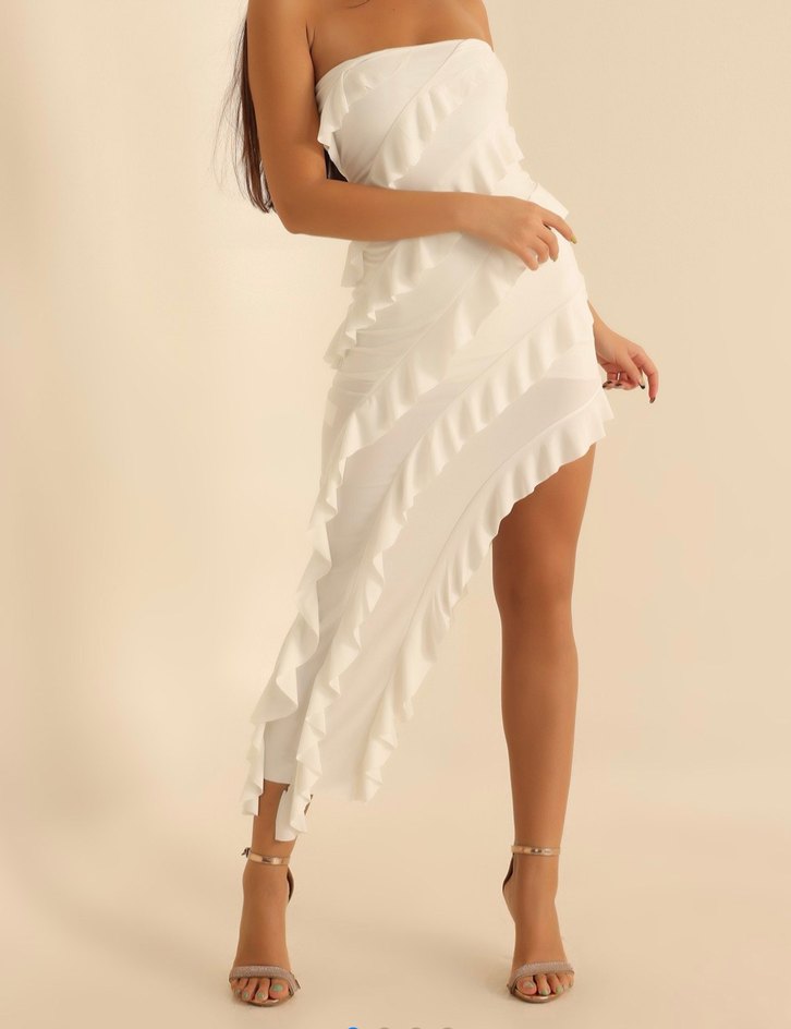 Beyaz Drapeli Mini Abiye Elbise - Görsel 3