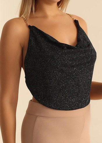 s Beden siyah Renk siyah simli zincirli crop